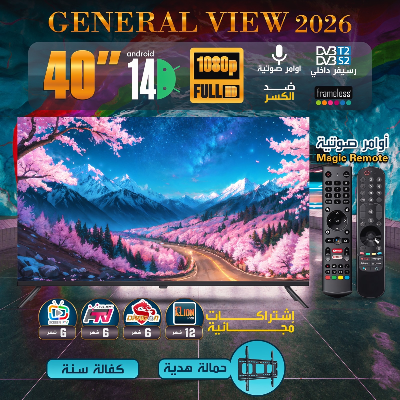 شاشة GENERAL VIEW 2026 الذكية - مقاس 40 بوصة