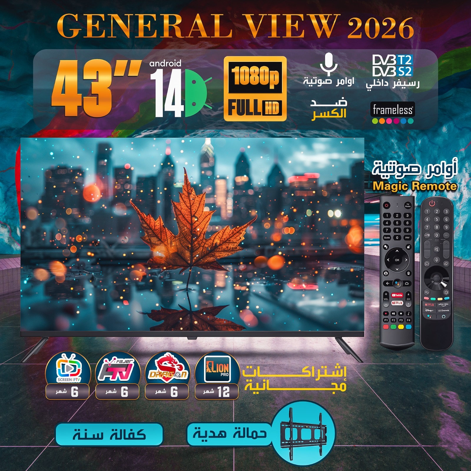شاشة GENERAL VIEW 2026 الذكية - مقاس 43 بوصه